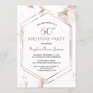 Luxuriöse Rose Gold Rahmen Waschen 50. Geburtstag Einladung