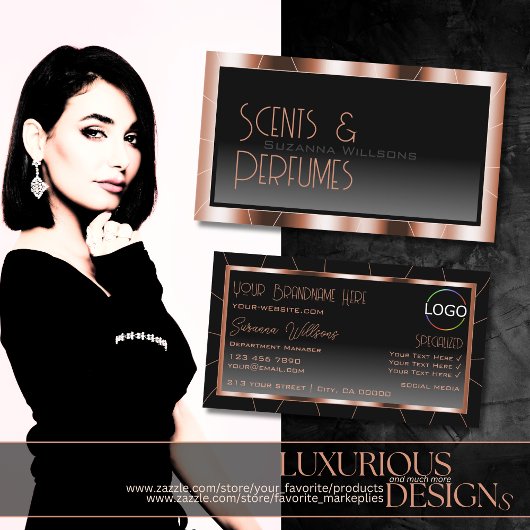 Luxuriöse Rose Gold Schwarz mit Logo Luxus Visitenkarte