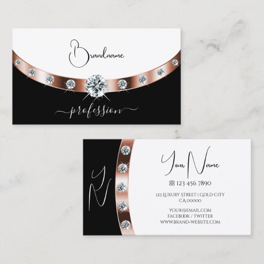 Luxuriöse Rose Gold Schwarz und Weiß mit Monogram Visitenkarte (Vorne/Hinten)