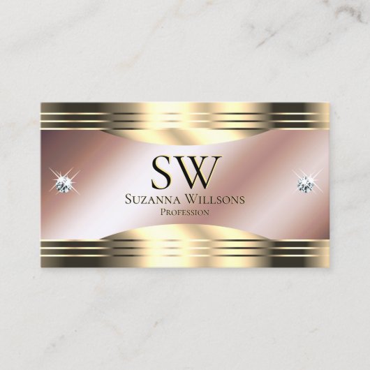 Luxuriöse Rose Gold Shiny Diamonds und Monogram Visitenkarte (Vorderseite)