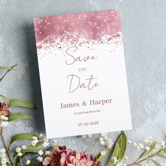 Luxuriöse Rose Gold Silber Glitzer Save the Date Einladung