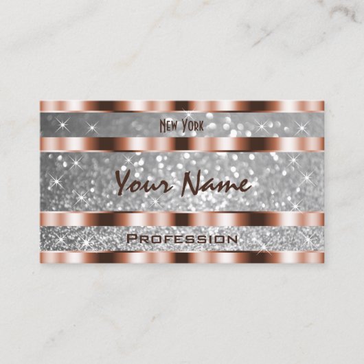 Luxuriöse Rose Gold Silver Glitzer Stars Elegante Visitenkarte (Vorderseite)