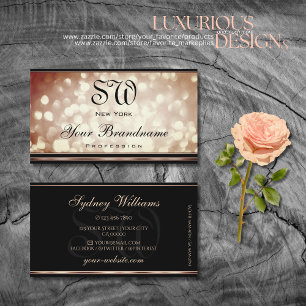 Luxuriöse Rose Gold Sparkle Glitzer Black Monogra Visitenkarte