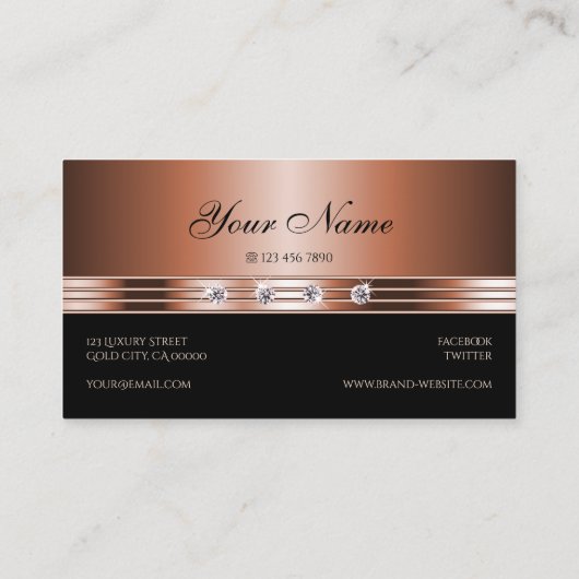 Luxuriöse Rose Gold und Schwarz mit glänzenden Dia Visitenkarte (Rückseite)