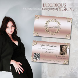 Luxuriöse Rose Gold Verziert mit Foto und QR Code Visitenkarte