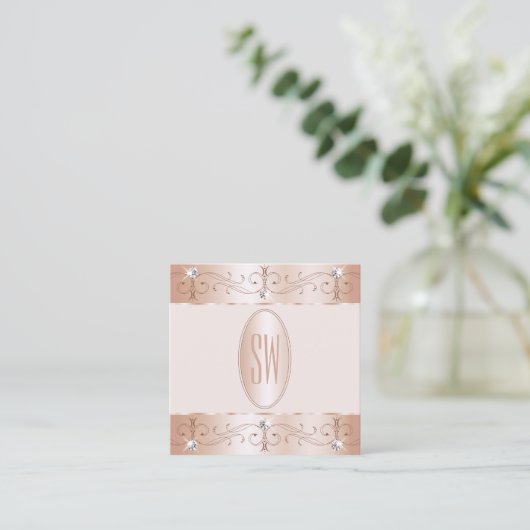 Luxuriöse Rose Gold Verziert Ornaments Monogram Lu Quadratische Visitenkarte (Stehend Vorderseite)