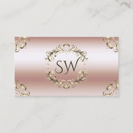 Luxuriöse Rose Gold Verziert und Monogram beeindru Visitenkarte (Vorderseite)