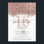 Luxuriöse Rose Gold Weißer Glitzer Confetti Sweet  Einladung<br><div class="desc">Das elegante, glamouröse und moderne 16 . Geburtstag Geburtstagsfest lädt zum zeitgenössischen und stilvollen Teenager ein. Es verfügt über ein Imitat gedruckt Rose Gold funkelnd Glitzer Konfetti gesprenkelt Farbblock auf einem einfachen weißen Hintergrund mit einer großen Zahl "16" in einem passenden rosa goldfarben Ton. Die Rückseite zeigt den gleichen Glitzer,...</div>