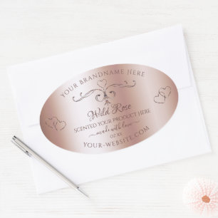 Luxuriöse Rose Golden Product Label Verziert Heart Ovaler Aufkleber