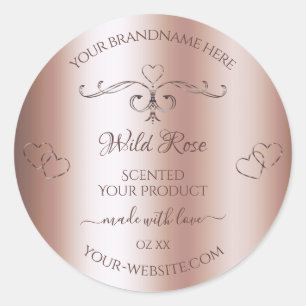 Luxuriöse Rose Golden Product Label Verziert Heart Runder Aufkleber