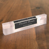 Luxuriöse Rose Goldene geometrische Marmorrahmen Namensplakette (Seite)