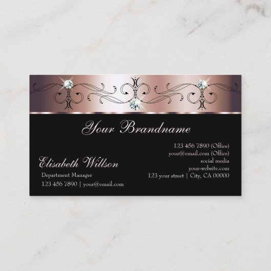 Luxuriöse Rose Goldene, gezinkte Juwelen mit Logo Visitenkarte (Rückseite)