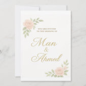 Luxuriöse Rose in Weiß und Blush Einladung (Vorderseite)