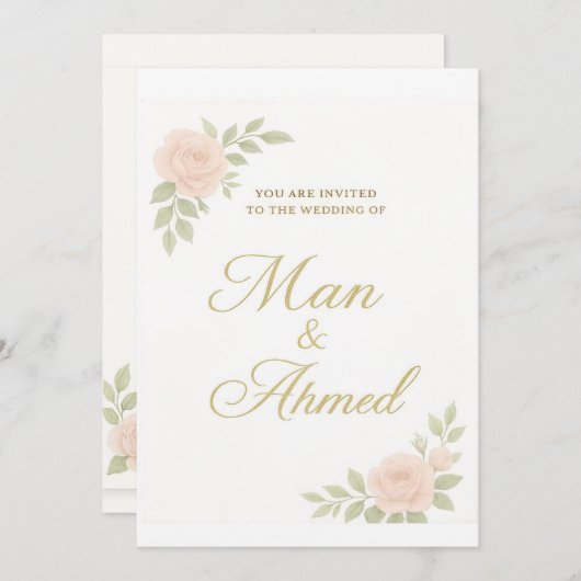 Luxuriöse Rose in Weiß und Blush Einladung (Vorne/Hinten)