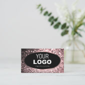 Luxuriöse Rose Pink Black Sparkle Glitzer und Logo Visitenkarte (Stehend Vorderseite)
