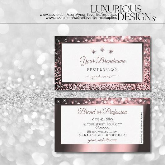 Luxuriöse Rose Pink White Sparkle Glitzer Jewels Visitenkarte