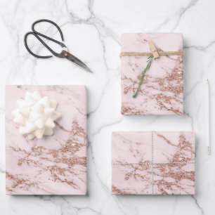 Luxuriöse Rose Rosa Glitzer Marmor anpassen Geschenkpapier Set