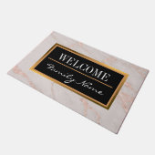 Luxuriöse Rose Rosa Rosa Glitzer Marmor Fußmatte (Schrägansicht)