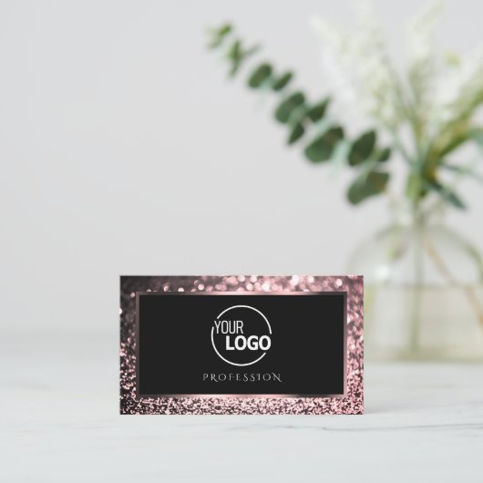 Luxuriöse Rose Rosa schwarzer Glitzer mit Logo Visitenkarte (Stehend Vorderseite)