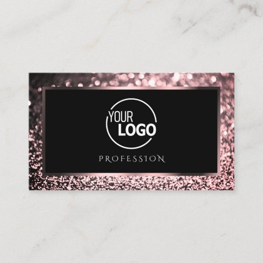 Luxuriöse Rose Rosa schwarzer Glitzer mit Logo Visitenkarte (Vorderseite)