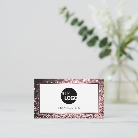 Luxuriöse Rose Rosa und Weißer Glitzer Visitenkarte (Stehend Vorderseite)