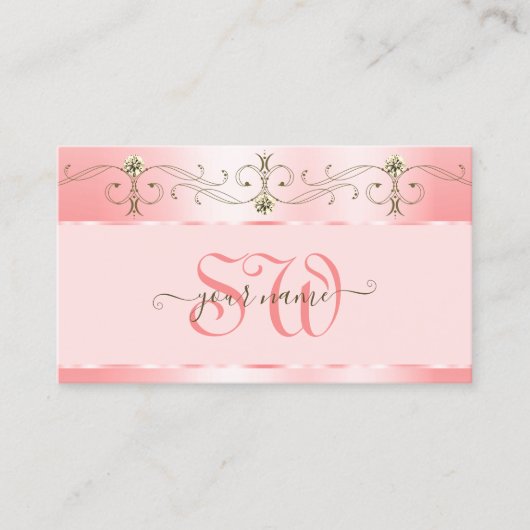 Luxuriöse Rose Rosa Verzierte funkelnde Juwelen In Visitenkarte (Vorderseite)