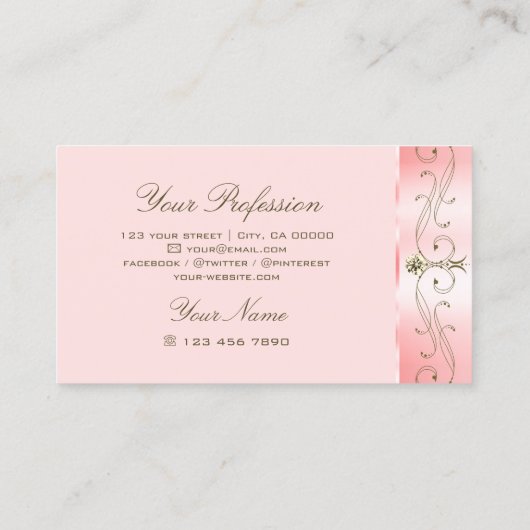 Luxuriöse Rose Rosa Verzierte Ornamente Sparkling Visitenkarte (Rückseite)