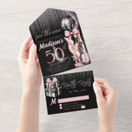 Luxuriöse Rose Wein Erwachsene 50. Geburtstag All In One Einladung