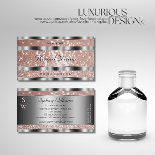Luxuriöse Roségold Glitter Sterne Monogramm Silber Visitenkarte