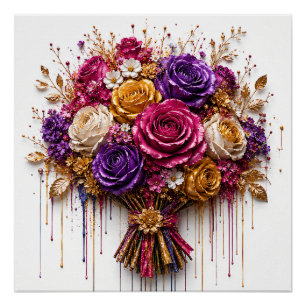 Luxuriöse Rosenkunst mit Gold und farbenfrohen Tro Poster