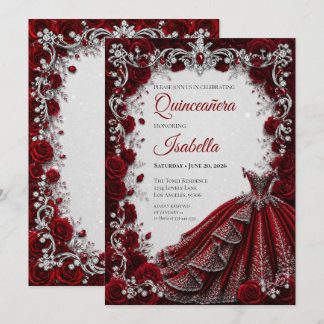 Luxuriöse rote Prinzessin Quinceañera-Einladung Einladung