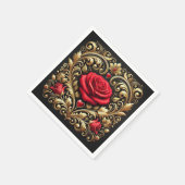 Luxuriöse Rote Rose und Gold Heart Artwork Paper Serviette (Ecke)