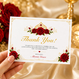 Luxuriöse rote Rosen Prinzessin Quinceañera Dankeskarte