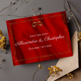 Luxuriöse Rote Seide und Gold Hochzeit retten das  Ankündigungspostkarte