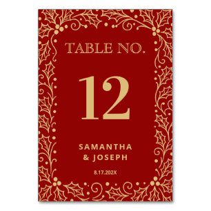 Luxuriöse rote und antike-goldene Hochzeit Tischnummer
