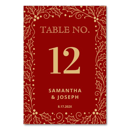 Luxuriöse rote und antike-goldene Hochzeit Tischnummer (Vorderseite)