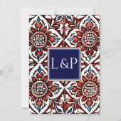 Luxuriöse rote und blaue Fliesen Einladung (Rückseite)