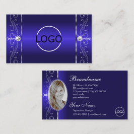 Luxuriöse Royal Blue Squiggled Jewels Logo & Foto Visitenkarte