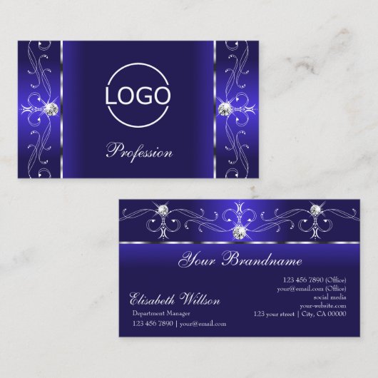 Luxuriöse Royal Blue Squiggled Jewels mit Logo Visitenkarte (Vorne/Hinten)