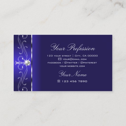 Luxuriöse Royal Blue Squiggled Jewels Ornamental Visitenkarte (Rückseite)