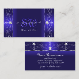 Luxuriöse Royal Blue Squiggled Jewels und Monogram Visitenkarte