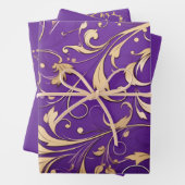Luxuriöse Royal Lila und Gold Damask Gemustert Geschenkpapier Set (Beispiel)