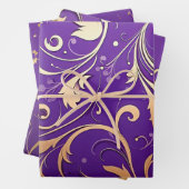 Luxuriöse Royal Lila und Gold Damask Gemustert Geschenkpapier Set (Beispiel)