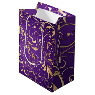 Luxuriöse Royal Lila und Gold Damask Gemustert Mittlere Geschenktüte