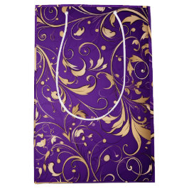 Luxuriöse Royal Lila und Gold Damask Gemustert Mittlere Geschenktüte
