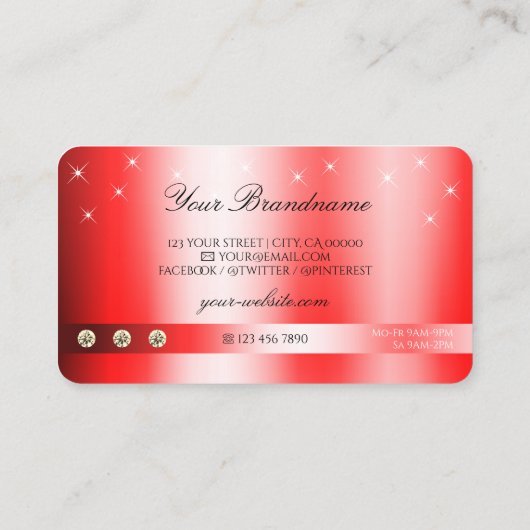 Luxuriöse Ruby Red Glitzer Sparkle Stars Monogram Visitenkarte (Rückseite)