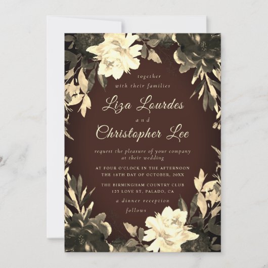 Luxuriöse Rustic Fall Floral Wedding Einladung (Vorderseite)