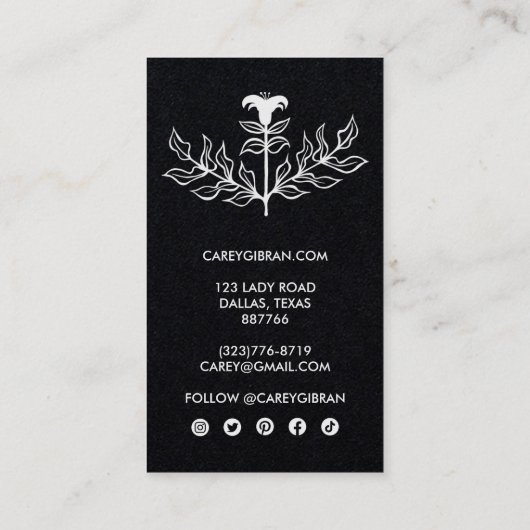 Luxuriöse schicke Elegante Lily Line Zeichnend Visitenkarte (Rückseite)