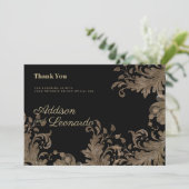 Luxuriöse schicke schwarze goldene Blumenspitze Da Einladung (Stehend Vorderseite)