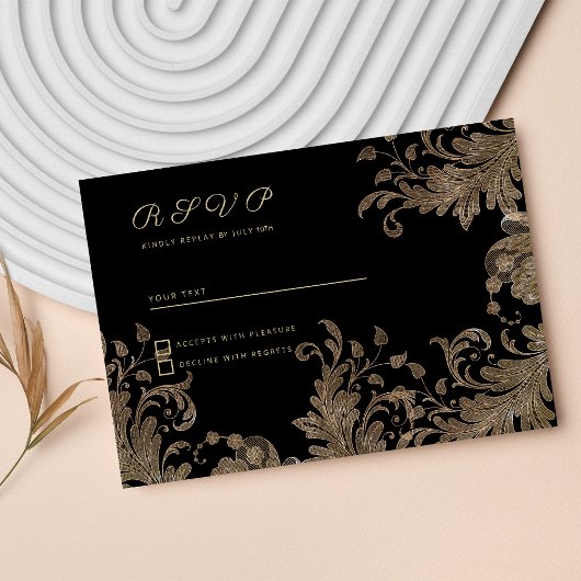 Luxuriöse, schicke schwarze goldene Blumenspitze U Einladung